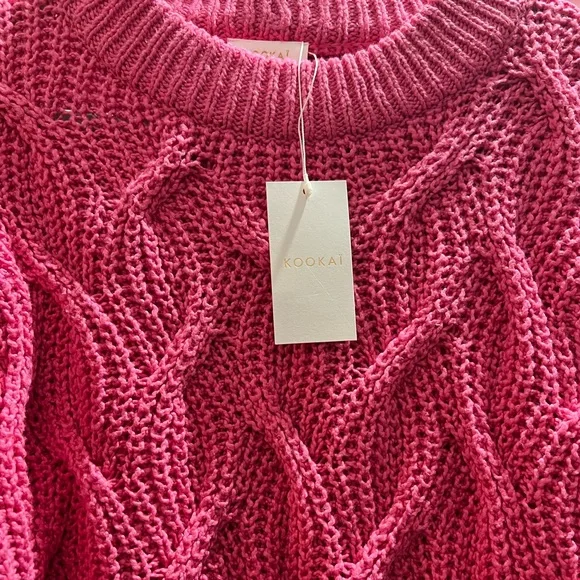 Kookai Switzerland Sweater NWT Hand Knit Pink Cable Knit Relaxed Fit Beautiful! - Picture 5 of 13